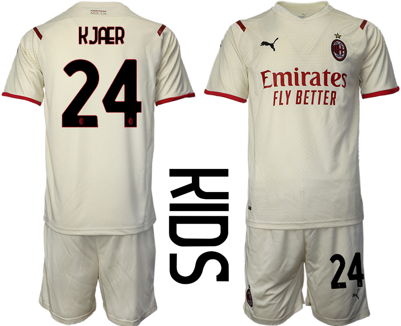 Youth 2021-2022 Club AC Milan away cream #24 Soccer Jersey->youth soccer jersey->Youth Jersey